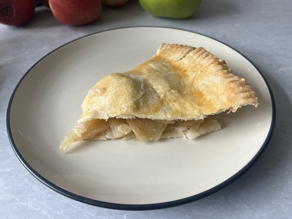 A slice of apple tart made using recipe from Donal Skehan 